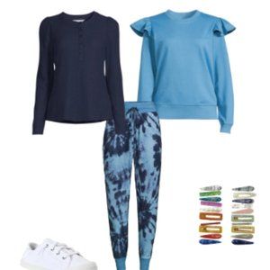 New Women's 2XL or 3XL Ruffle Shoulder Blue Sweatshirt Top